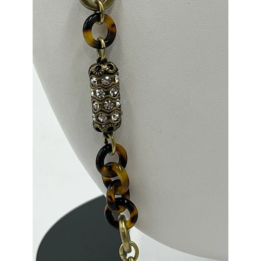 J. Crew Tortoiseshell Links and Pave Barrel Beaded Long Necklace 30